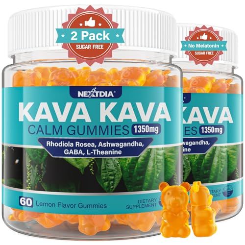 Kava Kava Gummies, Sugar Free Calm Gummies wRhodiola Rosea, Ashwagandha, L-Theanine, GABA, Melatonin-Free Kava Blend for Relaxation, Calm and Focus - Alternative to Kava Powder Capsules, Vegan 120 Ct
