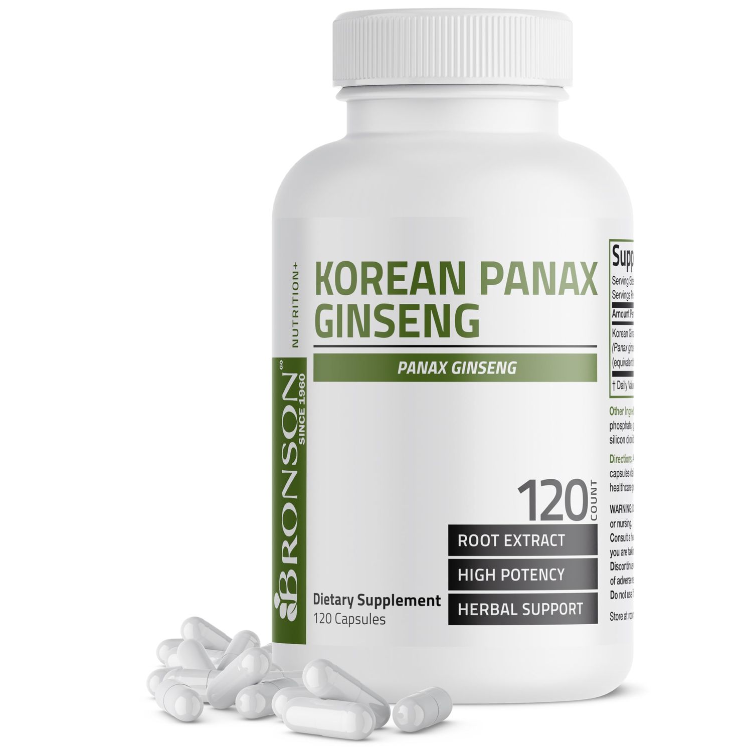Bronson Korean Panax Ginseng Supports Energy, Endurance &amp; Vitality Memory and Mental Performance, 120 Capsules