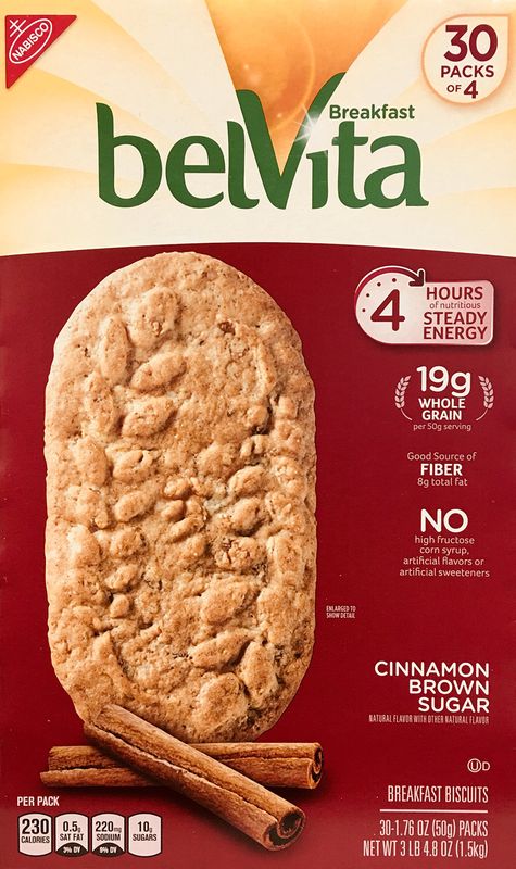 Belvita Brown Sugar Biscuits 1.76 oz 30 -Count Pack, cinnamon, 52.8 Ounce, Pack of 4