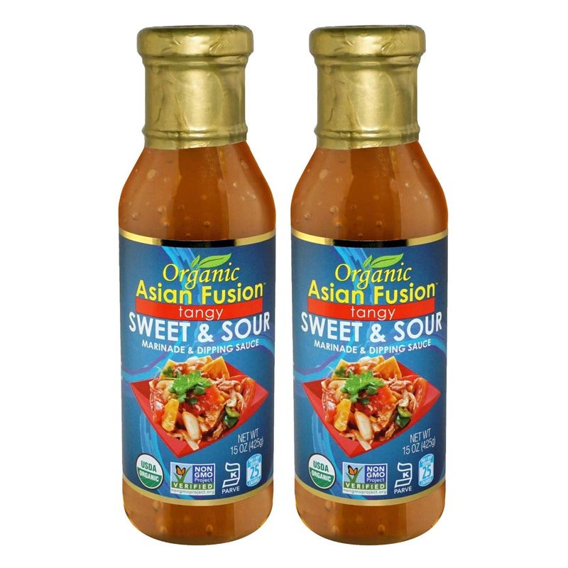 Organic Asian Fusion Tangy Sweet &amp; Sour Marinade &amp; Dipping Sauce - USDA Organic, Non GMO Project Verified, Gluten Free, Kosher Parve, Made in USA, 15 Oz. 2 Pack