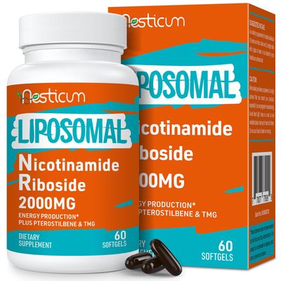 2000 MG Liposomal Nicotinamide Riboside Supplement with TMG &amp; Pterostilbene, High Bioavailability NAD Boosting Supplement, Superior to Niacinamide for Energy, Immunity, Age Resistance, 60 Softgels