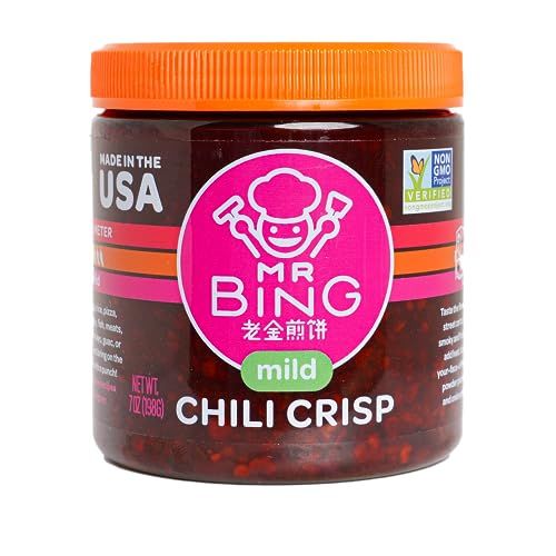 Mr Bing Chili Crisp Mild - Delicious, Flavorful &amp; Crunchy Chili Oil - Made in USA Chili Paste Hot Sauce - Gluten Free, Vegan, No MSG, Non-GMO Oil - 7 oz.