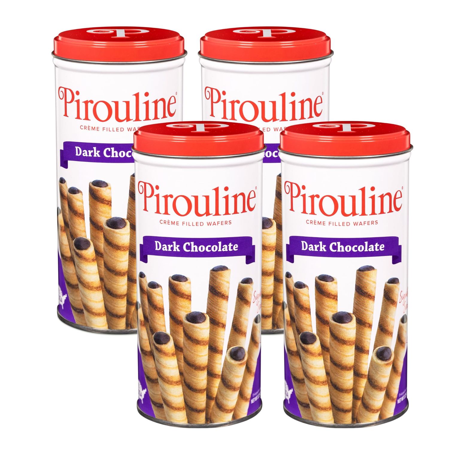 Pirouline Rolled Wafers - Dark Chocolate - Rolled Wafer Sticks, Creme Filled Wafers, Rolled Cookies for Coffee, Tea, Ice Cream, Snacks, Parties, Gifts, and More - 3.25oz Tin 4pk