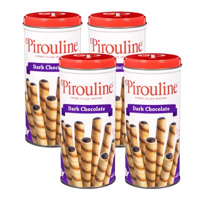 Pirouline Rolled Wafers - Dark Chocolate - Rolled Wafer Sticks, Creme Filled Wafers, Rolled Cookies for Coffee, Tea, Ice Cream, Snacks, Parties, Gifts, and More - 3.25oz Tin 4pk