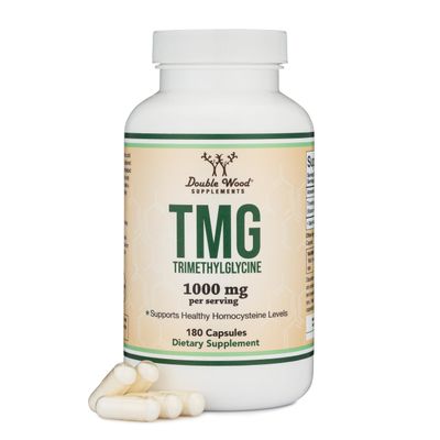 Double Wood Supplements TMG Trimethylglycine Supplement 1,000mg Per Serving, 180 Capsules TMG Supplements for Homocysteine Control Genuine TMG with Fishy Smell, Gluten Free, Non-GMO
