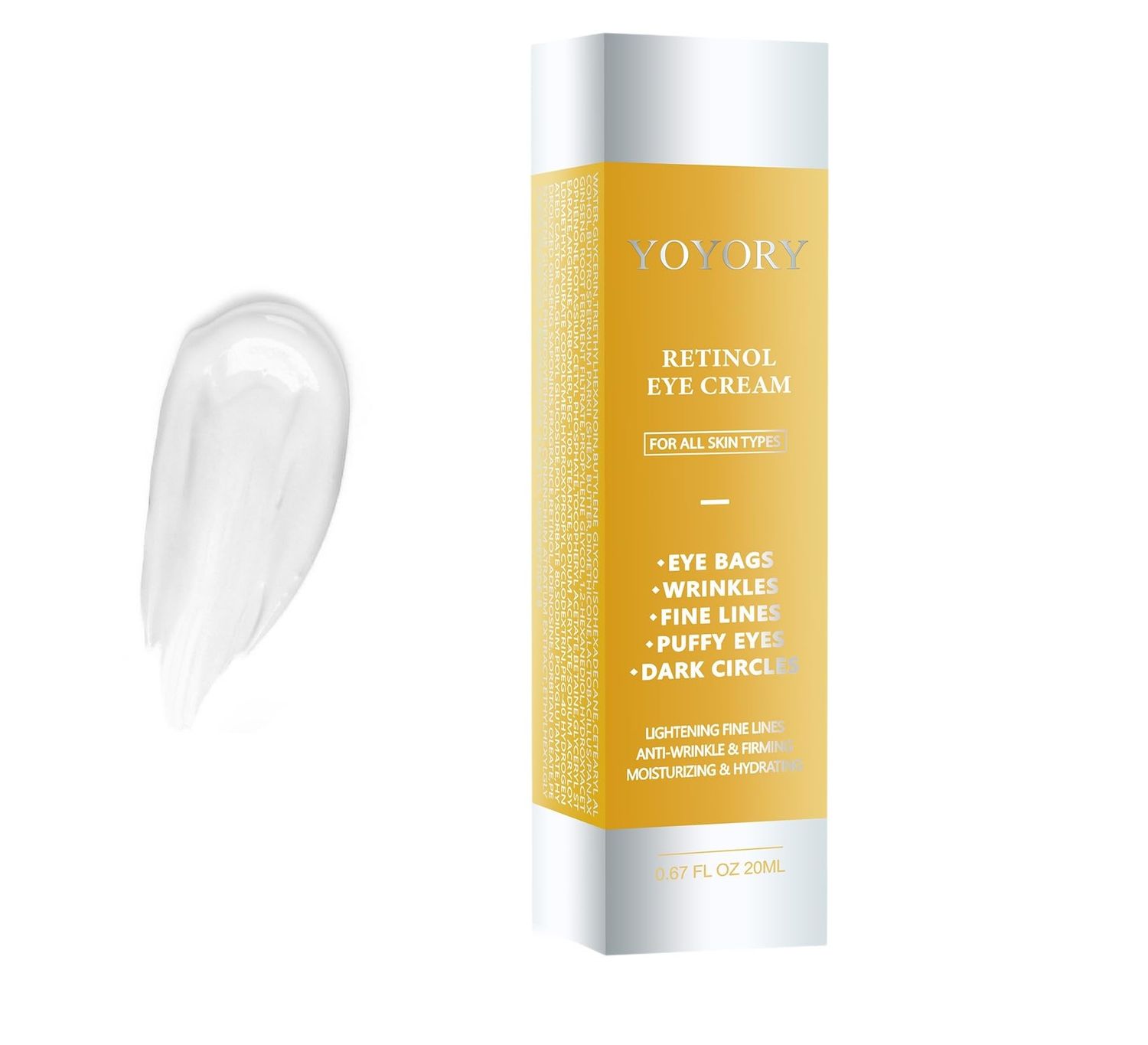 YOYORY Retinol Under Eye Cream - Eye Cream for Dark Circles and Puffiness, Eye Bags, Wrinkles Fine Lines Skin Care Hydrates &amp; Lifts Gold0.54 Fl Oz