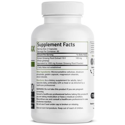 Bronson Korean Panax Ginseng Supports Energy, Endurance &amp; Vitality Memory and Mental Performance, 120 Capsules