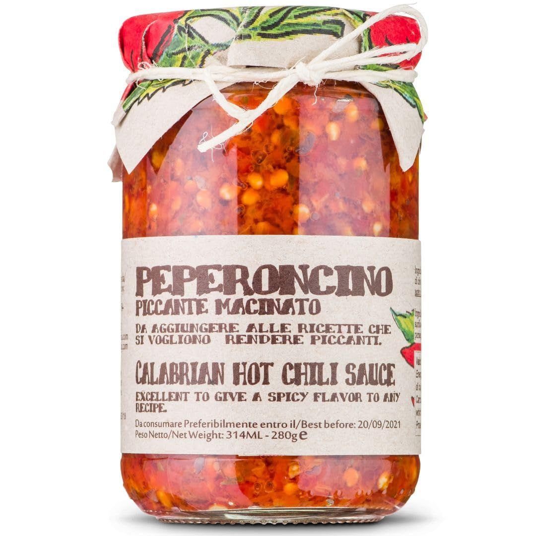 ARTIGIANI DEI SAPORI - Crushed Calabrian Chili Peppers In Oil Glass, 9.8 oz, Italian Hot Chili Sauce, Peperoncini Piccanti Spread