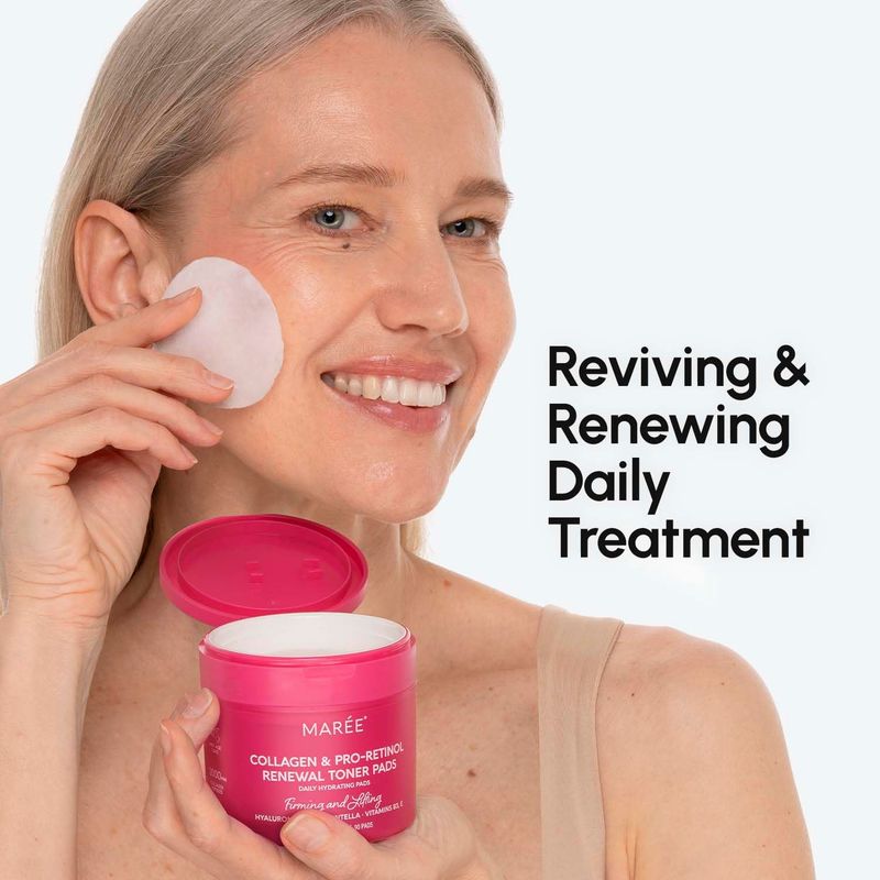 MAREE Collagen Toner Polishes - Toner Pad with Retinol - Minimizing Wrinkle Zero Pore Pads - Hydrating Toning Collagen Ampoule Pad with Retinol &amp; Centella - Anti Aging Brightening Wipes