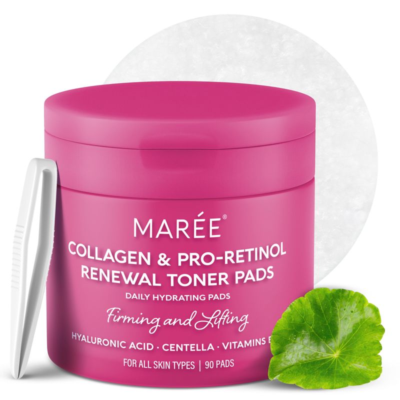 MAREE Collagen Toner Polishes - Toner Pad with Retinol - Minimizing Wrinkle Zero Pore Pads - Hydrating Toning Collagen Ampoule Pad with Retinol &amp; Centella - Anti Aging Brightening Wipes