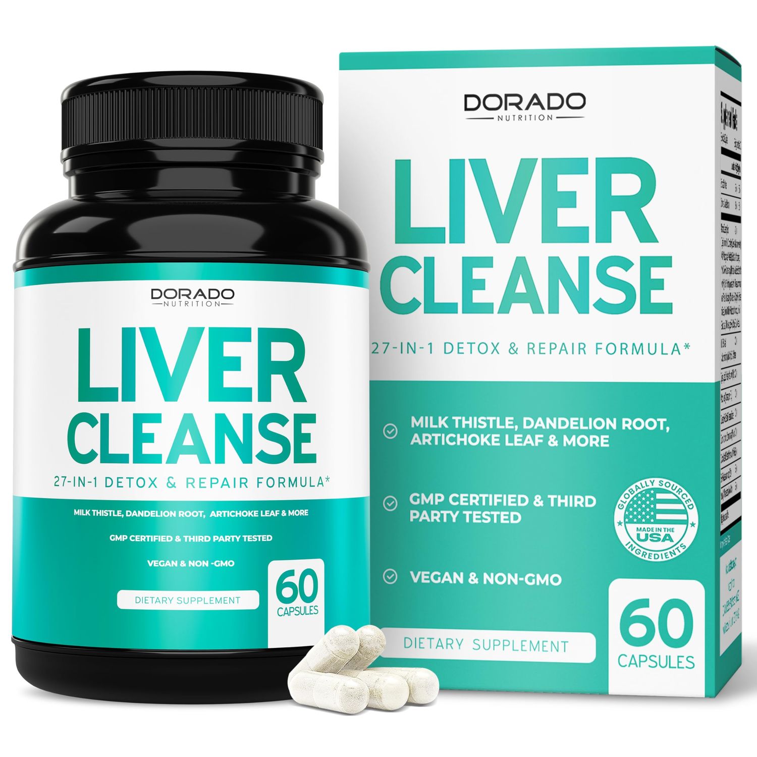 Liver Cleanse Detox &amp; Repair 27 in 1 Formula - Milk Thistle, Dandelion Root, Turmeric, Artichoke Extract &amp; More - Liver Detox Support Supplement - 3rd Party Tested, Vegan Safe &amp; USA Made 60 Count