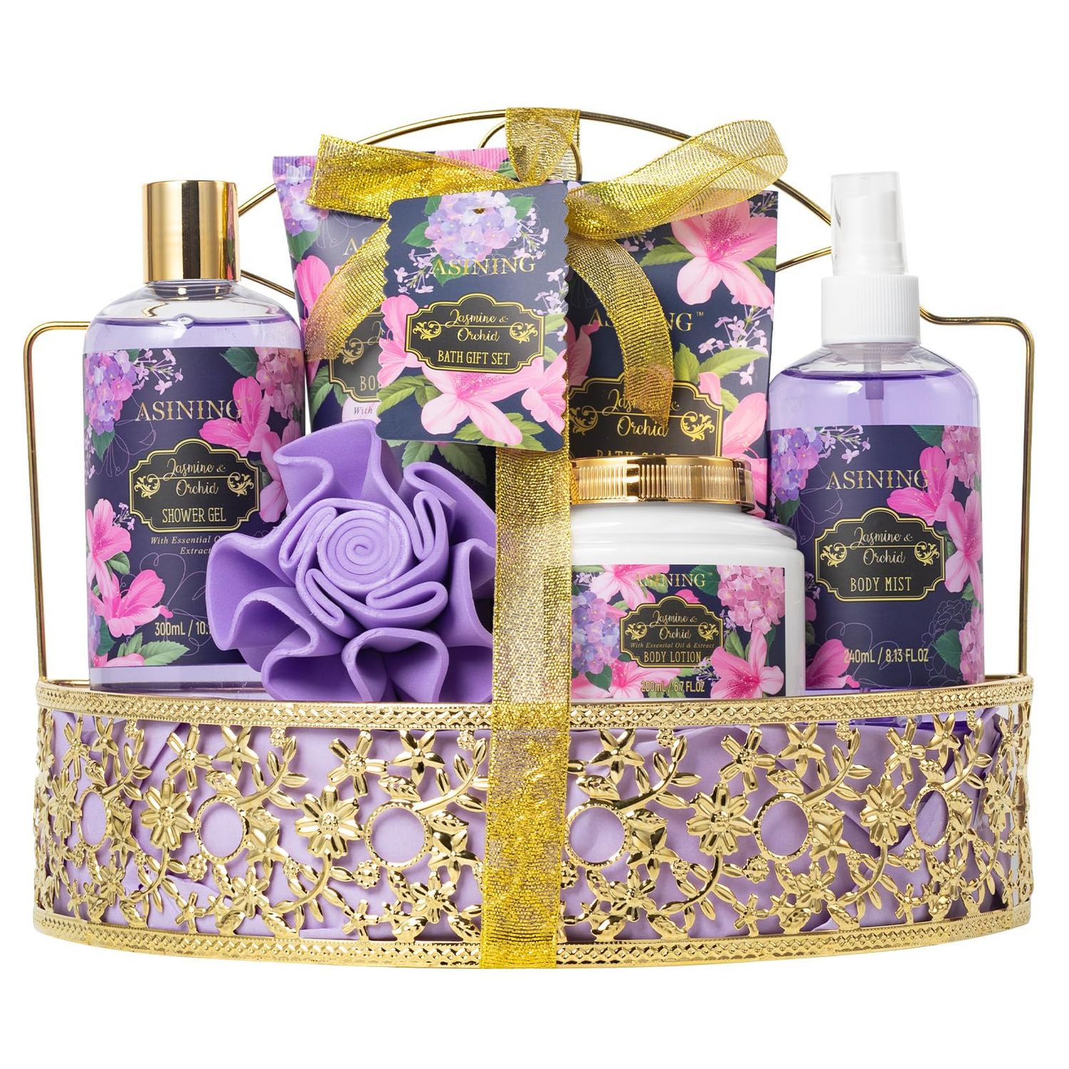 Beauty Kits for Women, Home Spa Baskets Bath Gifts, Bath Spa Kit for Women with Scents Lotion, Luxury Orchid &amp; Jasmine Scent Gift Basket for adults Beauty &amp; Personal Care Set Body Gift Set