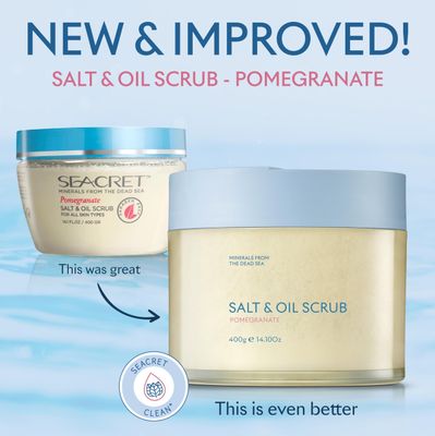SEACRET Body Scrub - Salt &amp; Oil Body Exfoliator with Dead Sea Minerals and Essential Oils, Pomegranate Scent 14.1 FL.OZ.