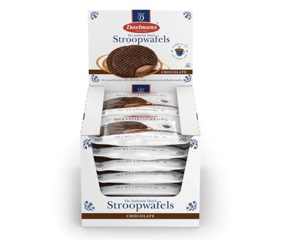 Daelmans Jumbo Chocolate Stroopwafels - Chocolate and Caramel Stroop Waffles, Dutch Waffle Cookies, Individually Wrapped Stroopwaffle Snack, Made in Holland - 2.56 oz Duo Packs 12 Count