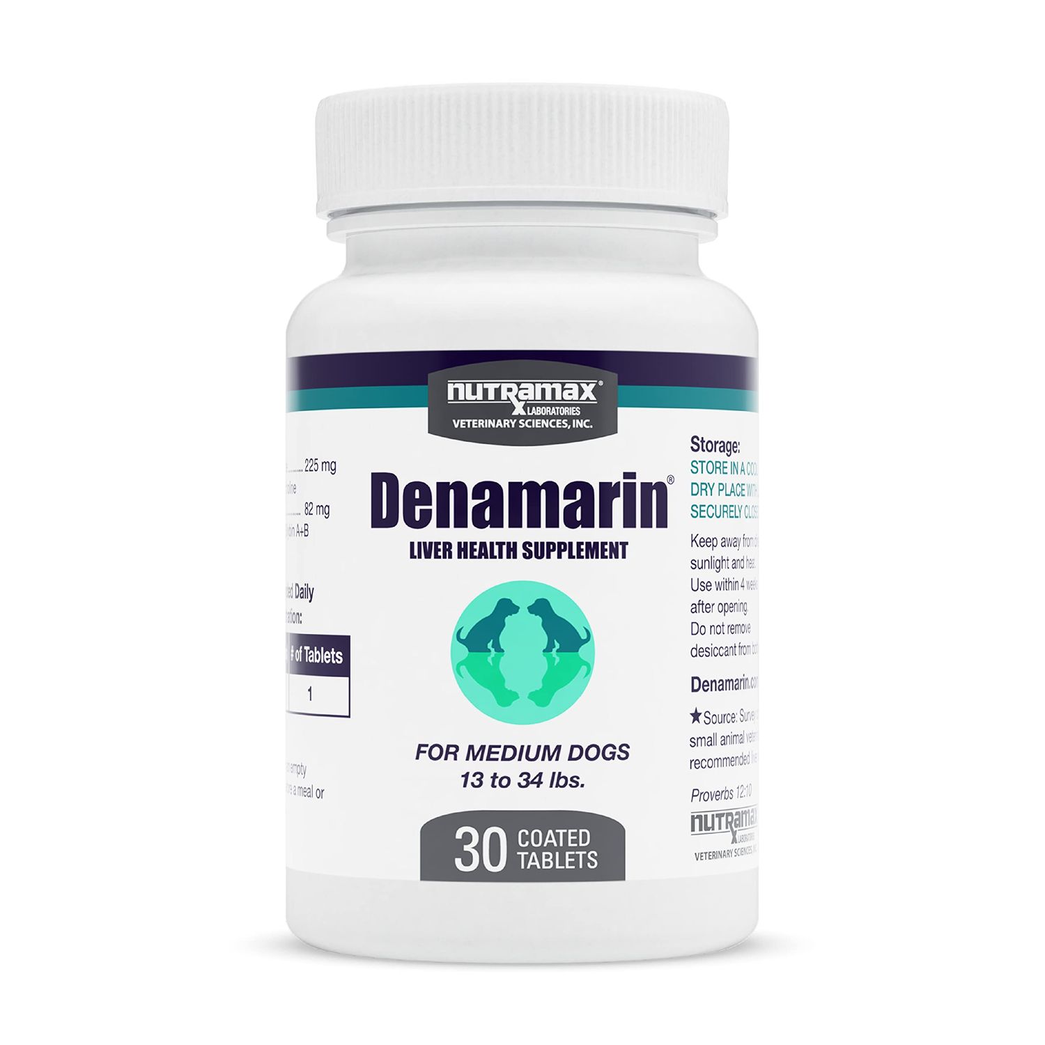 Nutramax Laboratories Denamarin Liver Health Supplement for Medium Dogs - With S-Adenosylmethionine SAMe and Silybin, 30 Tablets