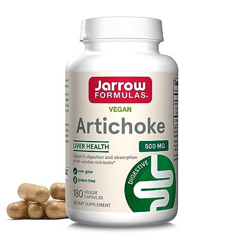 Jarrow Formulas Artichoke 500 mg - 180 Capsules - Standardized Extract - Supports Liver Health &amp; Digestion - White 180 Servings