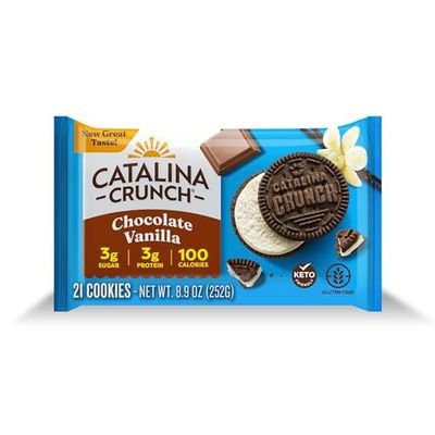 Catalina Crunch Protein Cookies, 4g Protein per Serving - Low-Sugar Sandwich Cookies - Gluten Free, Vegan - Keto Dessert Snacks - Chocolate Vanilla, 8.9 oz. 21 Count