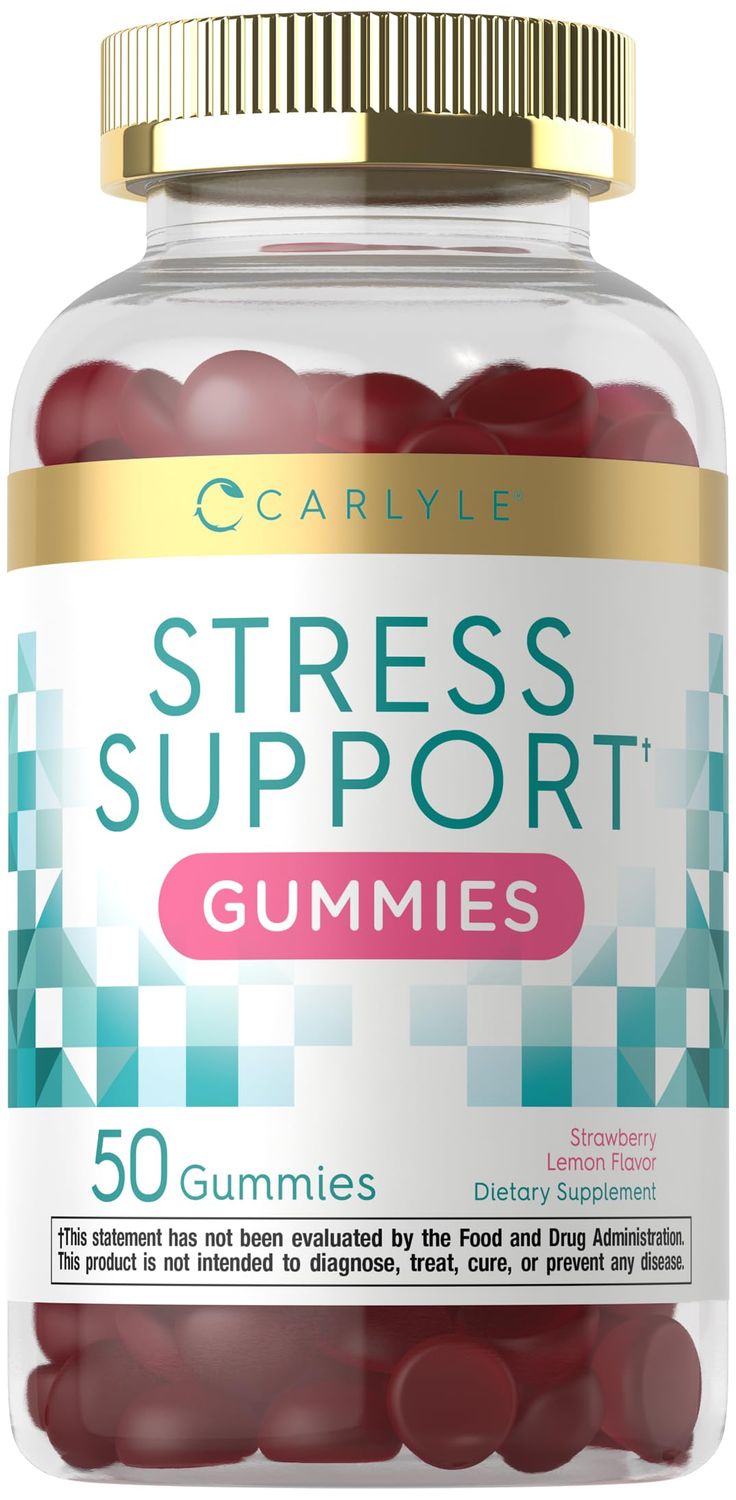 Carlyle Stress Support Gummies 50 Count with GABA and L-Theanine Strawberry Lemon Flavor Non-GMO, Gluten Free Supplement