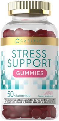 Carlyle Stress Support Gummies 50 Count with GABA and L-Theanine Strawberry Lemon Flavor Non-GMO, Gluten Free Supplement