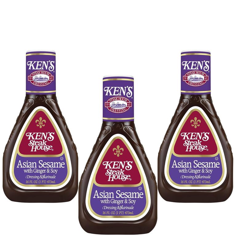 Ken&#39;s Steak House Lite Asian Sesame With Ginger &amp; Soy Dressing, 16 oz Pack of 3
