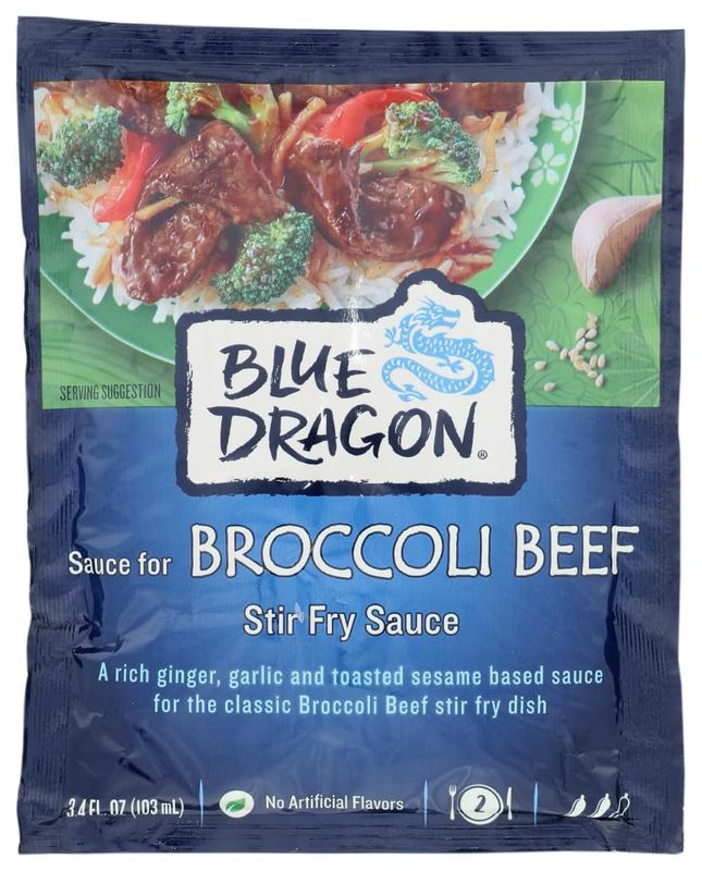 Blue Dragon Stir Fry Sauce, Broccoli Beef, Authentic Rich Sauce with Ginger, Garlic &amp; Toasted Sesame, No Artificial Flavors, No MSG, 3.4 Ounce Pack of 1