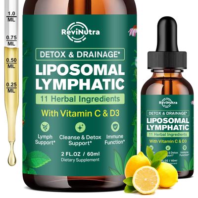 Liposomal Lymphatic Drainage Liquid Drops - Lymphatic Support Supplement with Dandelion Root, Cleavers, Echinacea, Calendula for Immune, Detox Cleanse, Lymph System Support, Lemon Flavor, 2 Fl Oz