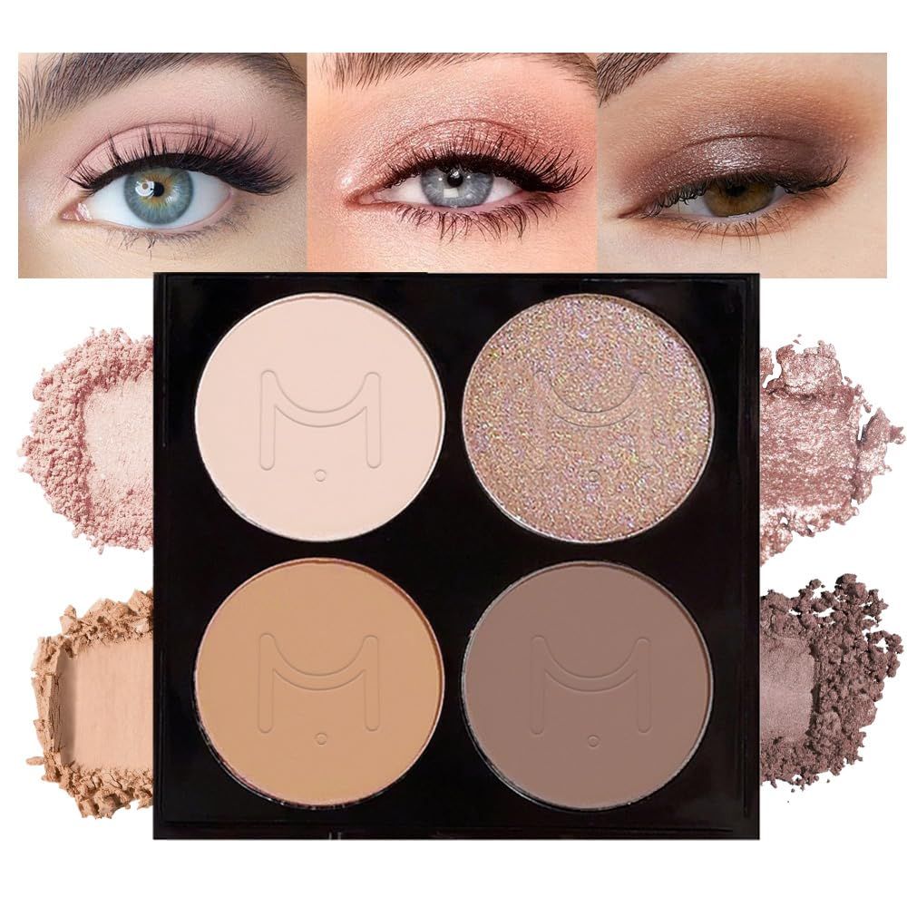 Eyeshadow Quad, Nude Brown Matte Shimmer Eye Shadow Makeup Powder Palette, Suitable for Women&#39;s Daily Eyeshadow Makeup, Long-Lasting Waterproof and Smudge-Proof, Easy to Apply, with Built-In Mirror 01