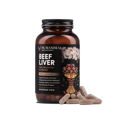 Humanimal Beef Liver Supplement Nutrient-Dense Beef Liver Capsules 100 Grass-Fed &amp; Finished, Freeze-Dried Boosts Energy Levels, Focus, Skin Health &amp; Liver Function Non-GMO, 180 Capsules