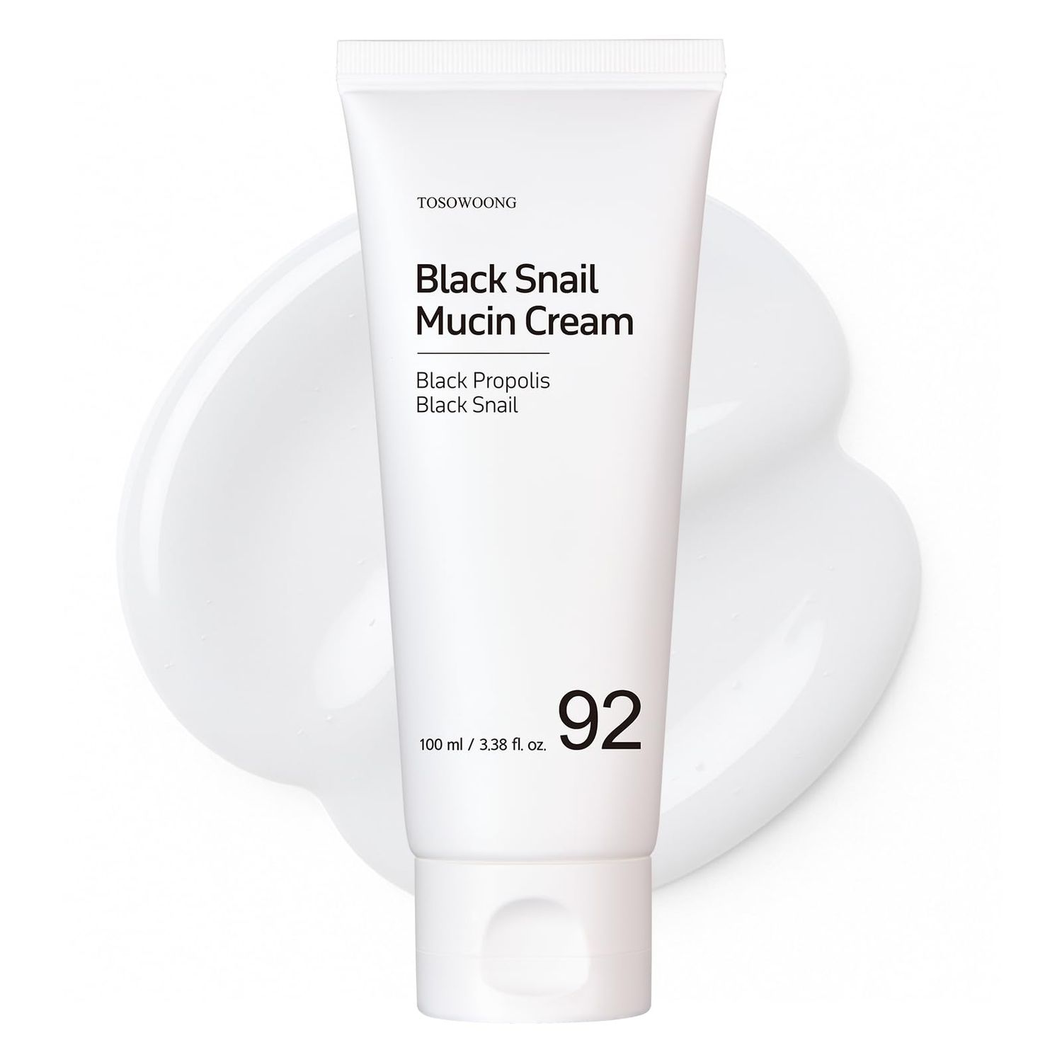 TOSOWOONG Black Snail Mucin 92 Face Cream, 920,768ppm Black Snail Mucin, Propolis, Lightweight Moisturing Cream for Soft, Glowy Skin, Moisturizer Face Cream, Korean Skin Care, 100ml, 3.38 fl.oz.