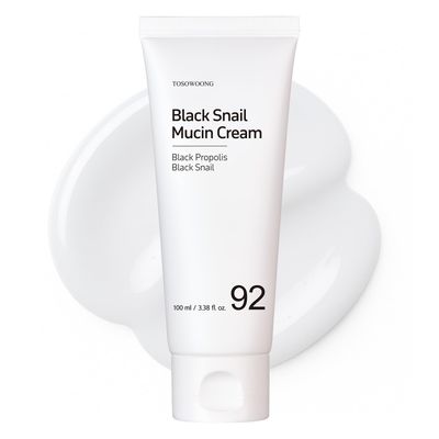 TOSOWOONG Black Snail Mucin 92 Face Cream, 920,768ppm Black Snail Mucin, Propolis, Lightweight Moisturing Cream for Soft, Glowy Skin, Moisturizer Face Cream, Korean Skin Care, 100ml, 3.38 fl.oz.