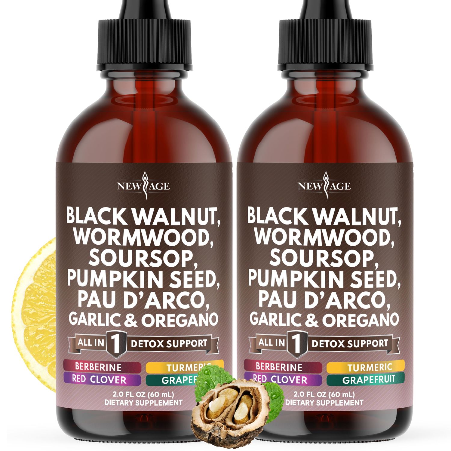 Black Walnut Wormwood Cleanse Drops - Liquid Soursop, Garlic, Pumpkin Seed, PAU D&#39;Arco, Oil of Oregano, Turmeric, Berberine, Neem Extract, Hull Bark, Tincture - - 4oz