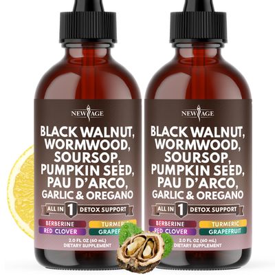 Black Walnut Wormwood Cleanse Drops - Liquid Soursop, Garlic, Pumpkin Seed, PAU D&#39;Arco, Oil of Oregano, Turmeric, Berberine, Neem Extract, Hull Bark, Tincture - - 4oz