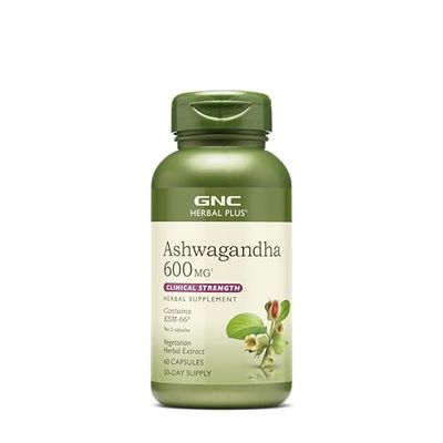 GNC Herbal Plus Ashwagandha 600mg Supplement, Clinical Strength, Vegetarian, Stress Relief Support, 30 Servings