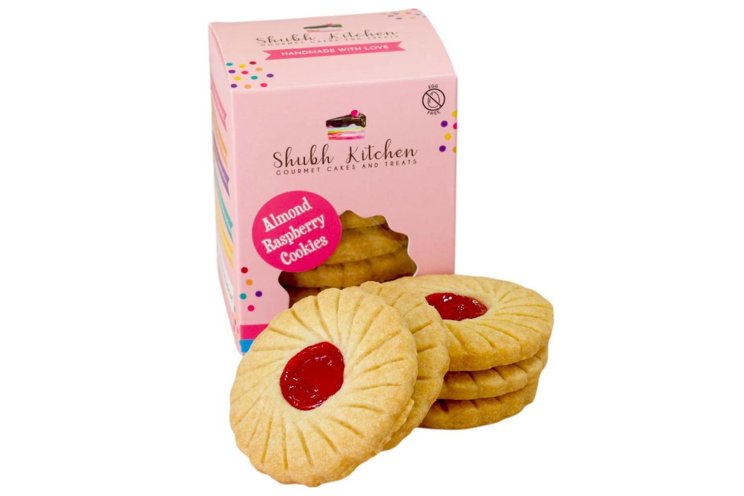Shubh Kitchen Classic Almond Raspberry Cookies, 100 Eggfree and Vegetarian. Classic Jam Filled Cookies 6 ounce - No Artificial Flavors or Preservatives