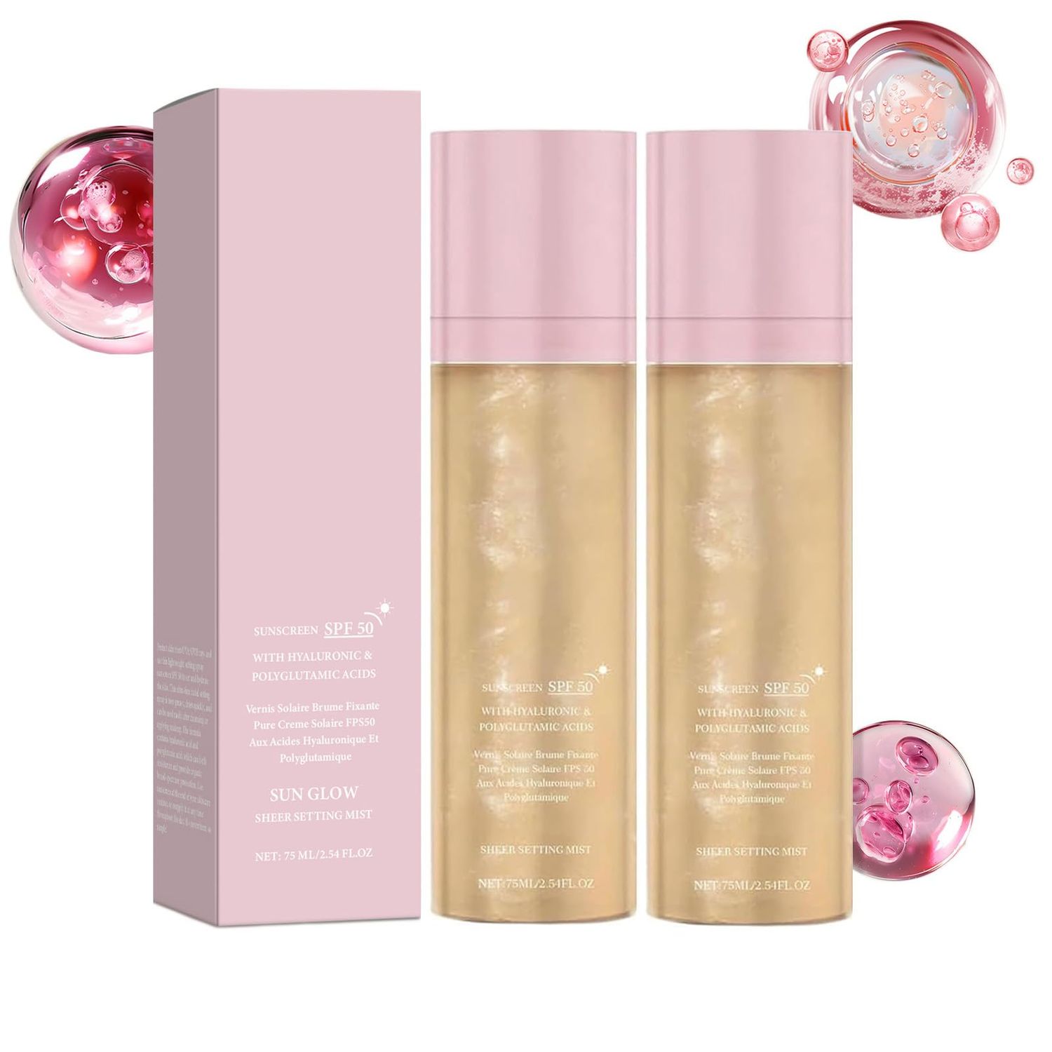 2Pcs Sheer Setting Mist Sunscreen,Shimmering Body Oil Mist,Hydrating Makeup-Friendly Glow Spray,Non-Greasy &amp; Fast-Absorbing for Face &amp; Body2 x 75 ml