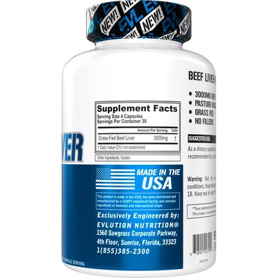 Evlution Grass Fed Beef Liver Capsules - Pasture Raised Desiccated 3000mg - Supplement for Energy Immunity and Liver Support - Iron Rich Beef Organ Supplement for Men and Women 30 Servings