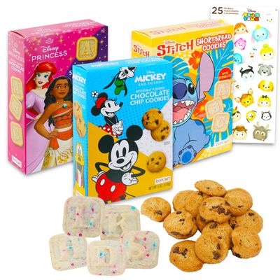 Disney Shortbread Cookies Snack Box 6oz - Pantry Birthday Party Favors Cookie Pack Bundle with Sprinkled Cookie and Chocolate Chip Sweet Treats, Stickers Kids Snacks for School Lunch