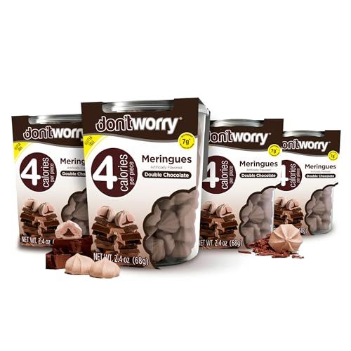 Don't Worry Low Calorie Meringue Cookies - 4 Pack - Chocolate Sugar Free Chocolate Filled Center Only 4 Calories per Piece, Low Sugar Candy, Gluten Free, Keto Friendly and Healthy Snacks for Adults