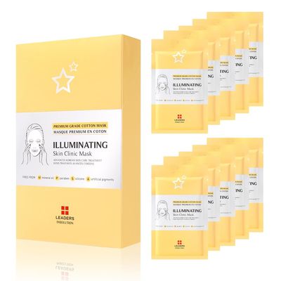 Leaders Insolution Illuminating Skin Clinic Mask Omega-3 &amp; Purslane Extract for Radiant Glow Niacinamide Brightening Treatment Even Skin Tone 100 Natural Cotton 10 Sheets