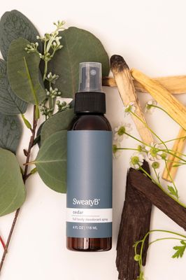 SweatyB Full Body Deodorant Spray - Aluminum-Free, Non-Irritant, Sensitive Skin-Friendly, Allergen-Free, Vegan, Cruelty-Free, Eco-Friendly Spray for Women &amp; Men - Made in USA - Cedar - 4 oz - 1 pack