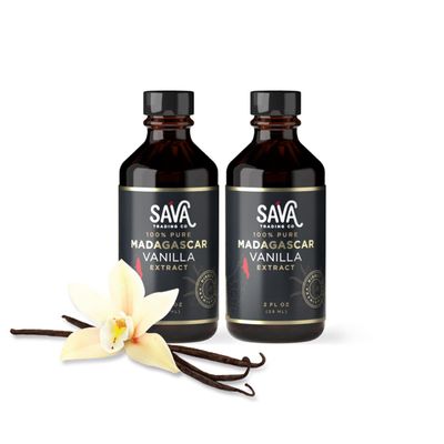 SAVA Madagascar Vanilla Extract - 100 Pure Vanilla Extract from High-Quality Madagascar Vanilla Beans - No Sugar Added Gourmet Vanilla Extract - Baking Supplies 2 Oz 2 Pack