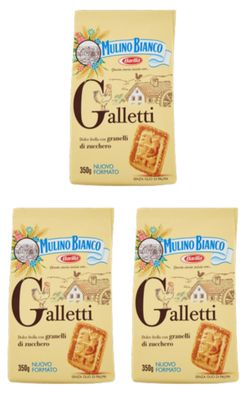 Mulino Bianco: Galletti shortbread with sugar granules - 12.3 Oz 350g Pack of 3 Italian Import
