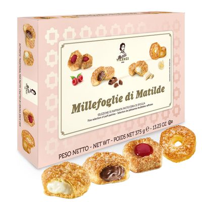 Millefoglie D&#39;Italia Fine Selection of Italian Puff Pastries, Assortment of Vanilla, Chocolate, Butter &amp; Raspberry Cookies for Father&#39;s Day - 13.23 oz 375g