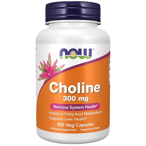 NOW Supplements Choline 300 mg, 100 Veg Capsules - Supports Nervous System and Liver Health, Vegan