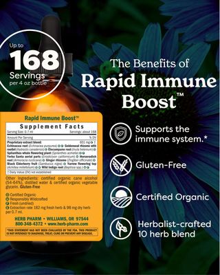 Herb Pharm Organic Rapid Immune Boost: Fast-Absorbing Tincture for Adults, Echinacea Tincture with Goldenseal, Ginger Extract & Elderberry, Immune Support Supplement & Wellness Aid, 4 Oz