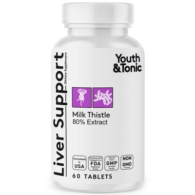 Youth &amp; Tonic Liver Detox Cleanse Supplement - Silymarin Milk Thistle Complex Formula for Body Health, Repair &amp; Support - Non-GMO Herbal Vitamins - 60 Capsules for Women &amp; Men