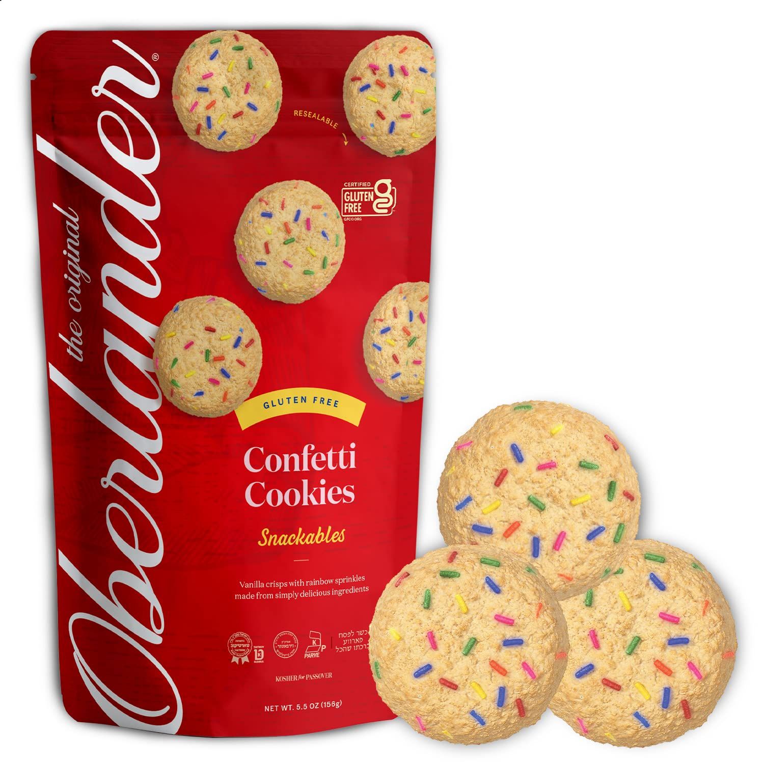 Oberlander Gluten Free, Certified Kosher For Passover, Snackable, Rainbow Sprinke Confetti Cookie, Dairy Free, Soy Free, Vegan, 5.5oz