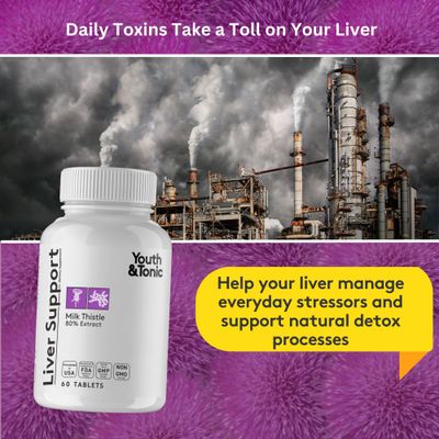 Youth &amp; Tonic Liver Detox Cleanse Supplement - Silymarin Milk Thistle Complex Formula for Body Health, Repair &amp; Support - Non-GMO Herbal Vitamins - 60 Capsules for Women &amp; Men