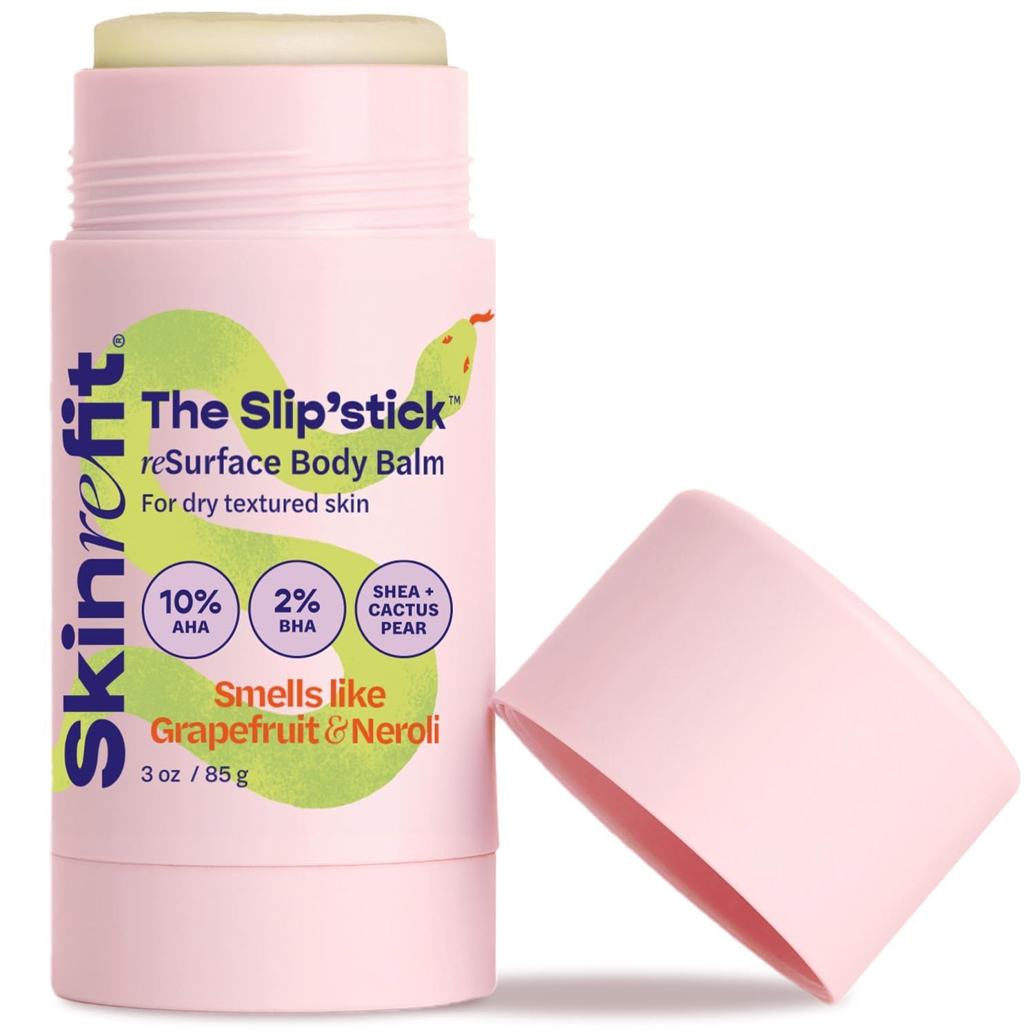 SKINREFIT Slip&#39;stick Body Balm - 10 AHA 2 BHA Exfoliating Body Lotion Bar, Soothe Dry Rough and Bumpy Skin with Glycolic &amp; Salicylic Acid Stick, Cracked Heels and Strawberry Legs KP Bump Eraser 3 OZ