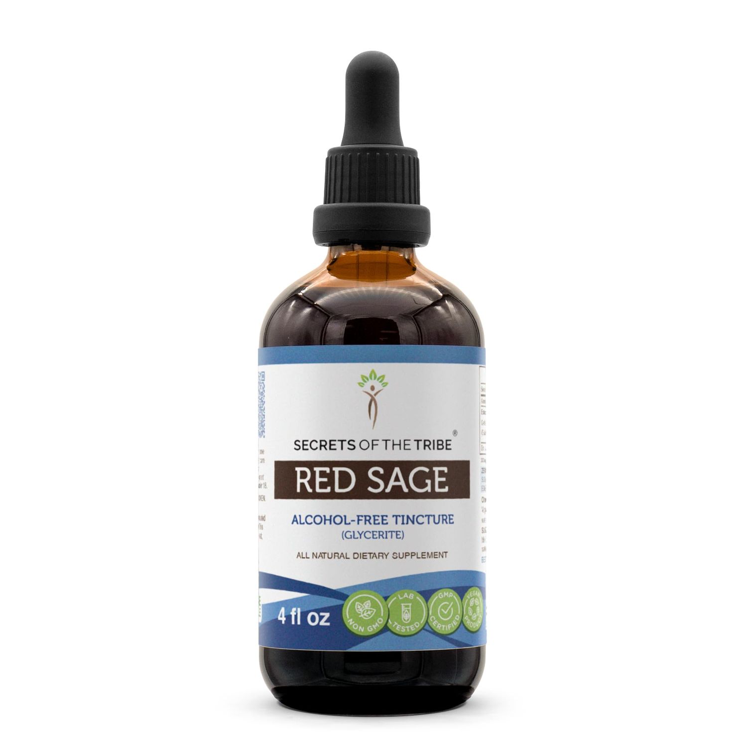 Secrets of the Tribe Red Sage Tincture Alcohol-Free Extract, Red Sage Salvia Miltiorrhiza Dried Root Tincture Supplement 4 OZ